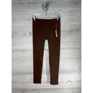 Poof! Leggings Womens M/L Brown Cotton Blend Stretch Pull On Ribbed Lounge